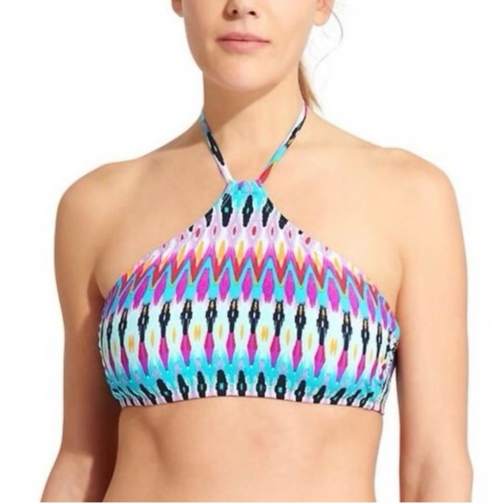 Athleta Multicolor High-Neck Bikini Top - Turquoise, Pink, Black